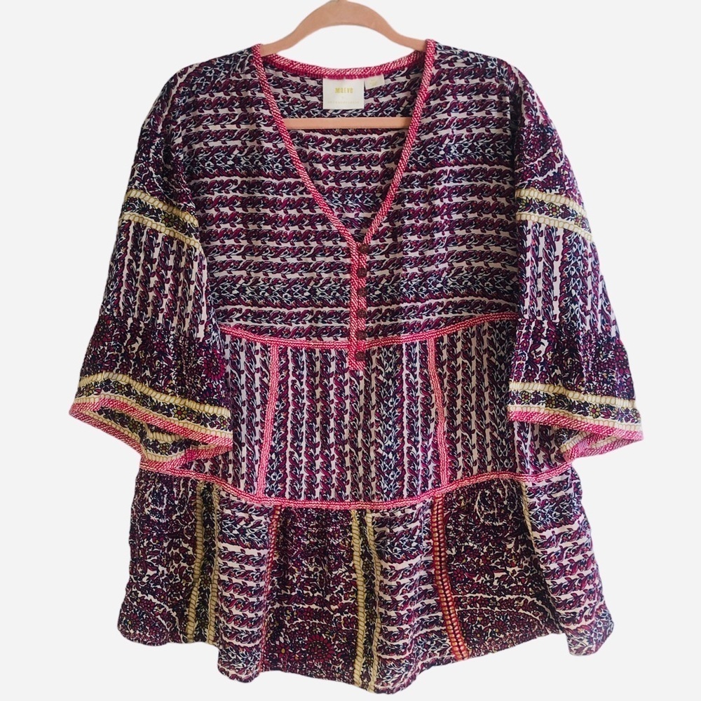 Anthropology Maeve 100% Silk Blouse Size SP  NWOT Boho  3/4 Bell Sleeves - Picture 3 of 8